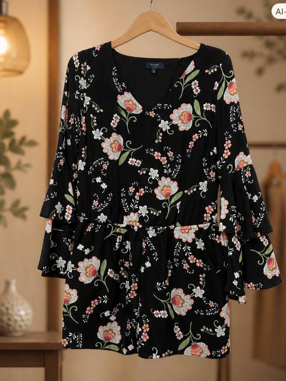 Kaari Blue Floral Shorts Romper Size 2